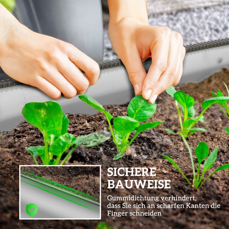 Metallinen viljelylaatikko / korkeapeite, modulaari, pohjaton, 150 x 62 x 30 cm, hopea