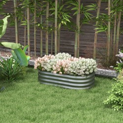 Korotettu viljelylaatikko puutarhaan, modulaarinen metallinen avopohja 105 x 62 x 30 cm, hopea