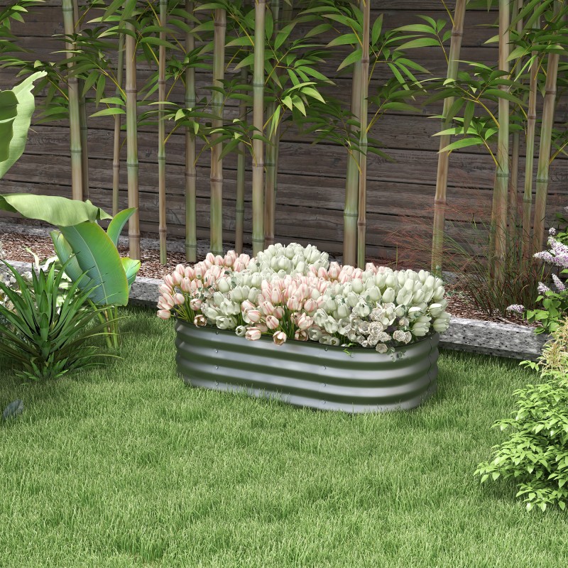 Korotettu viljelylaatikko puutarhaan, modulaarinen metallinen avopohja 105 x 62 x 30 cm, hopea