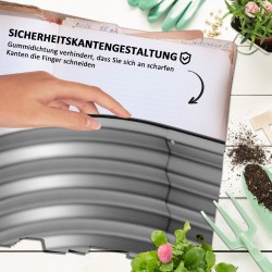 Korotettu viljelylaatikko puutarhaan, modulaarinen metallinen avopohja 105 x 62 x 30 cm, hopea