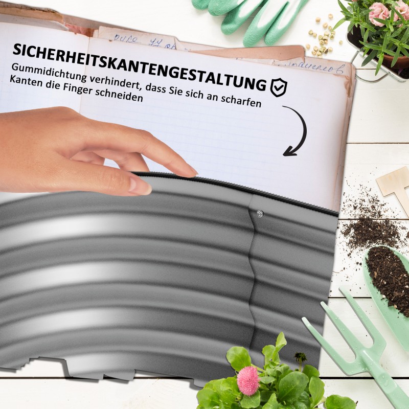 Korotettu viljelylaatikko puutarhaan, modulaarinen metallinen avopohja 105 x 62 x 30 cm, hopea