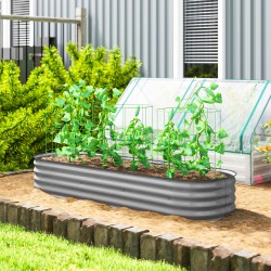 Korkea istutuslaatikko / kasvilava, pohjaton, kuumasinkitty metalli, 195 x 62 x 30 cm, hopea