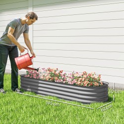 Korkea istutuslaatikko / kasvilava, pohjaton, kuumasinkitty metalli, 195 x 62 x 30 cm, hopea