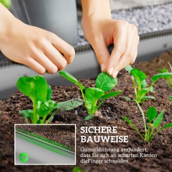 Korkea istutuslaatikko / kasvilava, pohjaton, kuumasinkitty metalli, 195 x 62 x 30 cm, hopea