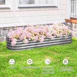 Korkea istutuslaatikko / kasvilava, pohjaton, kuumasinkitty metalli, 195 x 62 x 30 cm, hopea