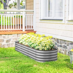 Korkea istutuslaatikko / kasvilava, pohjaton, kuumasinkitty metalli, 195 x 62 x 30 cm, hopea