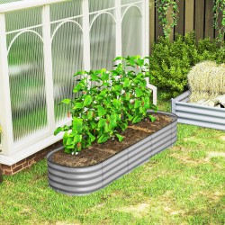 Korkea istutuslaatikko / kasvilava, pohjaton, kuumasinkitty metalli, 195 x 62 x 30 cm, hopea