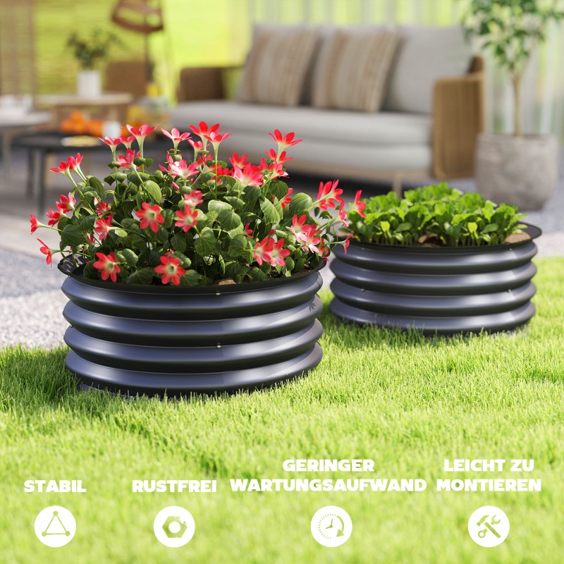 Galvanoidut istutusastiat avoimella pohjalla Ø60 x 30 cm 2 kpl, tummanharmaa