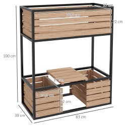 Puinen viljelylaatikko / kukkateline 3 istutusosaa 83 x 39 x 100 cm luonnonvaalea / musta