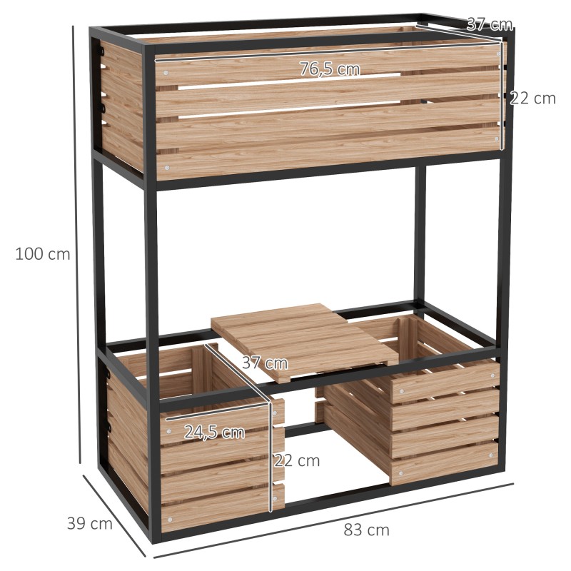 Puinen viljelylaatikko / kukkateline 3 istutusosaa 83 x 39 x 100 cm luonnonvaalea / musta