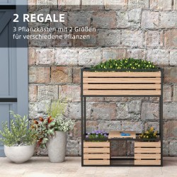 Puinen viljelylaatikko / kukkateline 3 istutusosaa 83 x 39 x 100 cm luonnonvaalea / musta