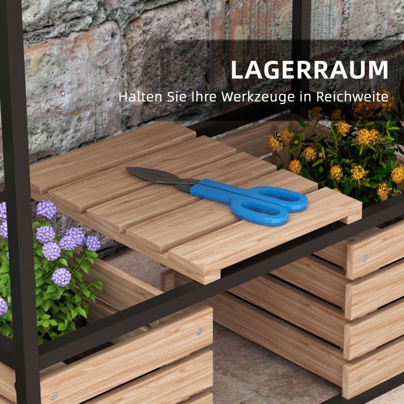 Puinen viljelylaatikko / kukkateline 3 istutusosaa 83 x 39 x 100 cm luonnonvaalea / musta