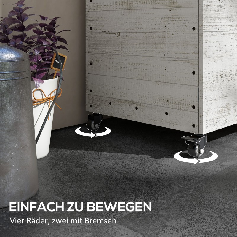 Viljelylaatikko kaapilla ja pyörillä, kuusipuu, 110x50x95 cm, 131 l, valkoinen käytetty look