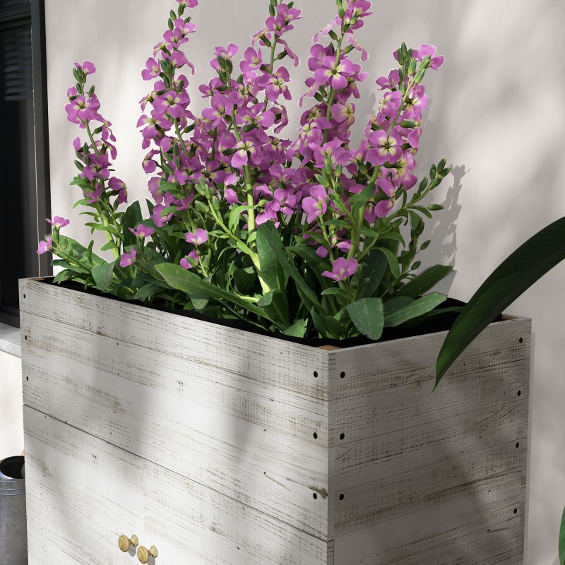 Viljelylaatikko kaapilla ja pyörillä, kuusipuu, 110x50x95 cm, 131 l, valkoinen käytetty look