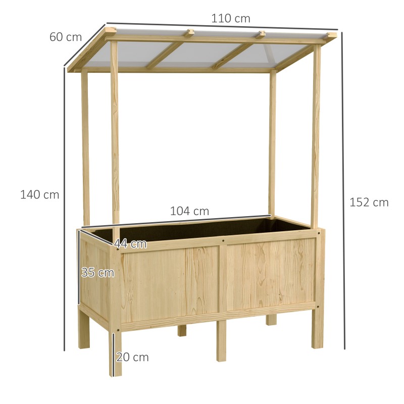 Viljelylaatikko katolla ulkokäyttöön, kuusipuuta, 110 x 60 x 152 cm, 160 l, luonnonvärinen