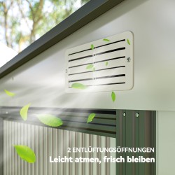 Metallinen pihavarasto 2,81 m² pulpettikatolla, sinkitty teräs, valkoinen 154 x 206,5 x 181 cm