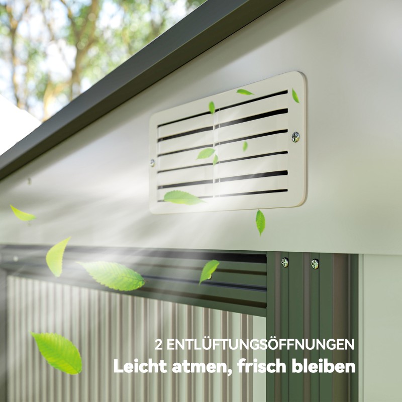 Metallinen pihavarasto 2,81 m² pulpettikatolla, sinkitty teräs, valkoinen 154 x 206,5 x 181 cm