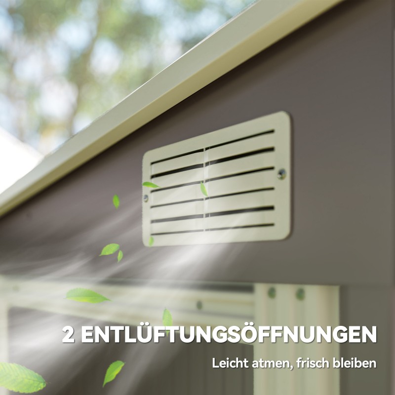 Metallinen pihavarasto 2,81 m² liukuovella ja pohjarungolla 154 x 206,5 x 181 cm vaaleanharmaa