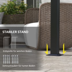 Terassikatos puutarhaan, teräsrunko ja polyesterikangas, 3 x 3,5 m, tummanharmaa