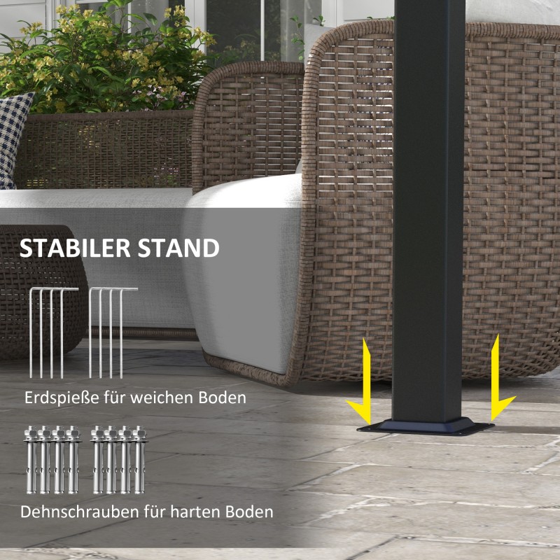 Terassikatos puutarhaan, teräsrunko ja polyesterikangas, 3 x 3,5 m, tummanharmaa