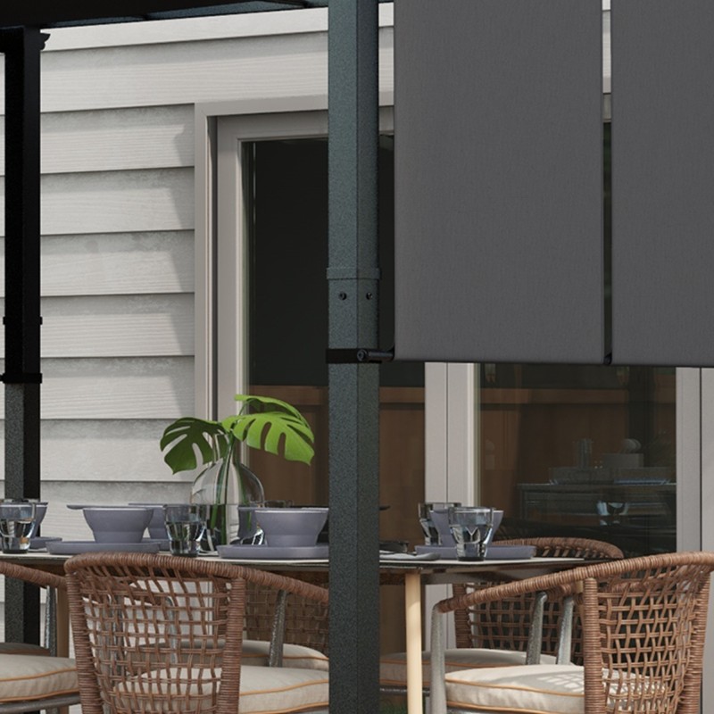 Terassikatos puutarhaan, teräsrunko ja polyesterikangas, 3 x 3,5 m, tummanharmaa