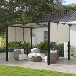 Pergola terassille, teräsrunko ja liukuva polyesterikatto, 3 x 3,5 m, beige