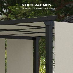 Pergola terassille, teräsrunko ja liukuva polyesterikatto, 3 x 3,5 m, beige