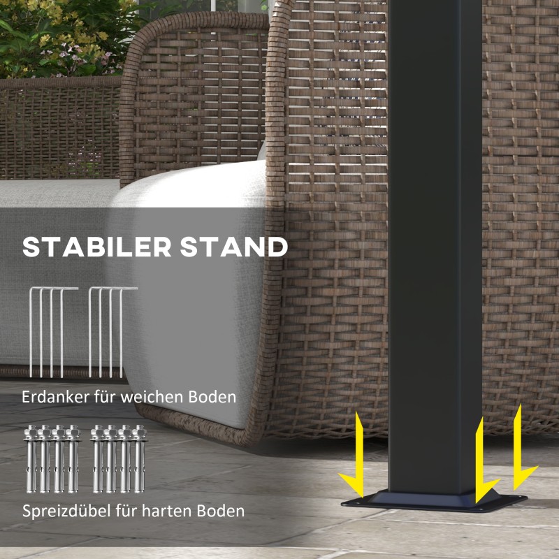 Pergola terassille, teräsrunko ja liukuva polyesterikatto, 3 x 3,5 m, beige