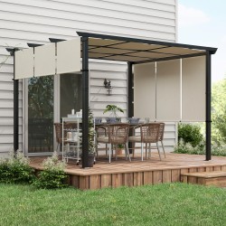 Pergola terassille, teräsrunko ja liukuva polyesterikatto, 3 x 3,5 m, beige