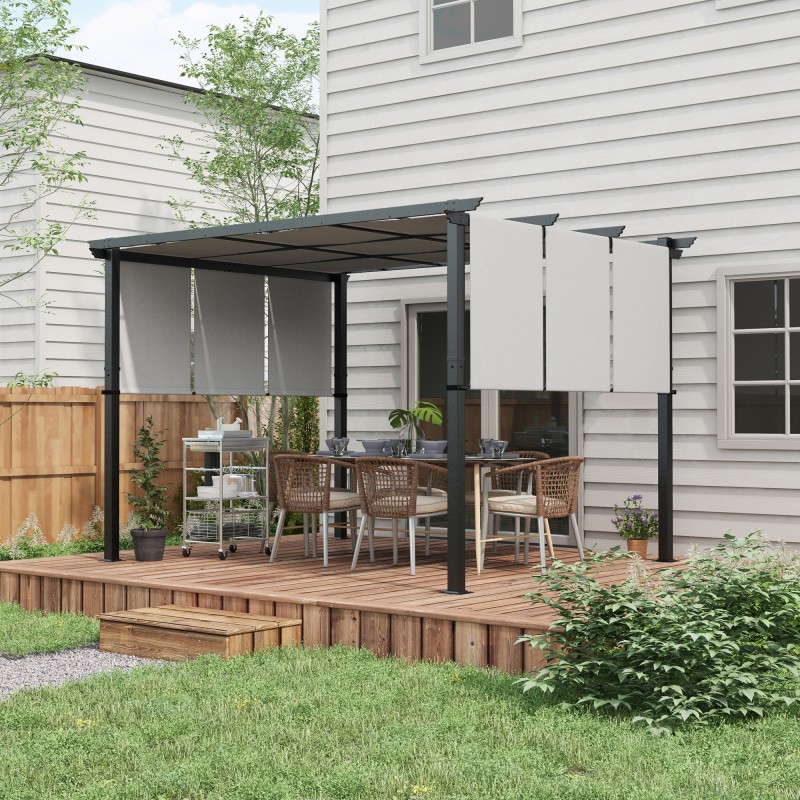Terassikatos pergola teräsrungolla 3 x 3,5 m tummanharmaa, säänkestävä