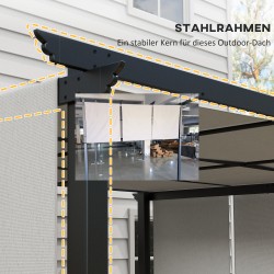 Terassikatos pergola teräsrungolla 3 x 3,5 m tummanharmaa, säänkestävä