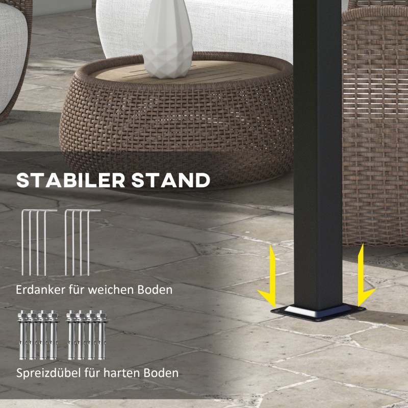 Terassikatos pergola teräsrungolla 3 x 3,5 m tummanharmaa, säänkestävä