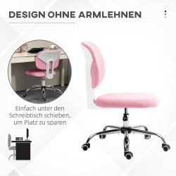 Työtuoli toimistoon ilman käsinojia, plüsch-verhoilu, 48 x 53 x 80–90 cm, vaaleanpunainen