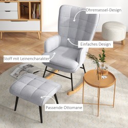 Keinutuoli ja jalkarahi, skandinaavinen design, pyökki, 64 x 89 x 90 cm, vaaleanharmaa