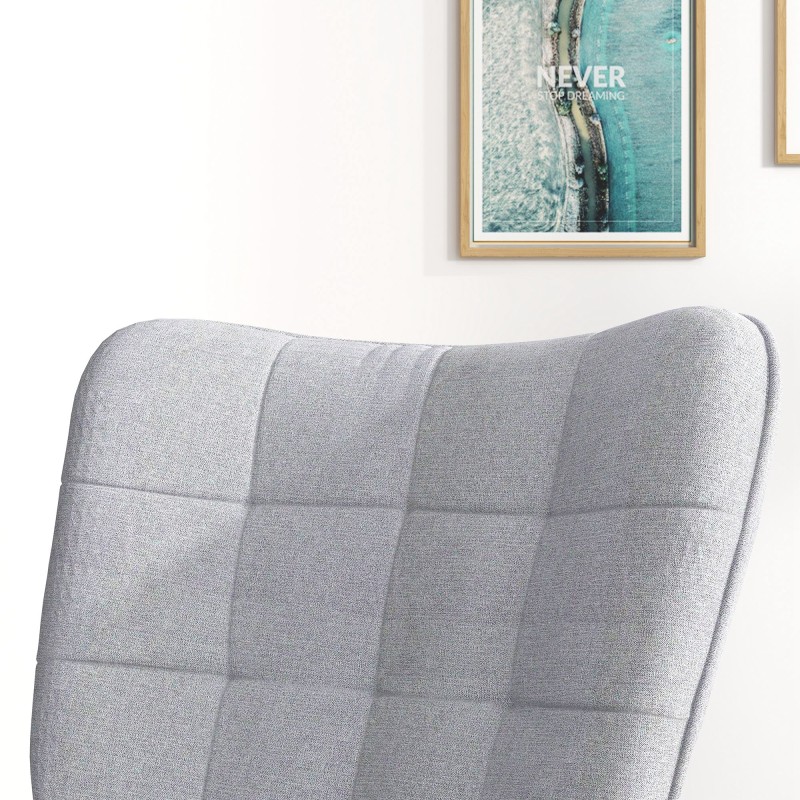 Keinutuoli ja jalkarahi, skandinaavinen design, pyökki, 64 x 89 x 90 cm, vaaleanharmaa