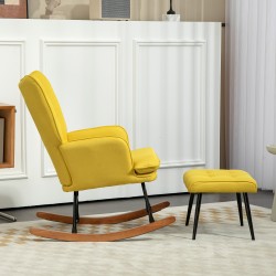 Keinutuoli ja jalkarahi, skandinaavinen design, pyökkipuu, 64 x 89 x 90 cm, keltainen