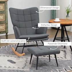 Keinutuoli ja jalkajakkara, polyesteri, kantavuus 130 kg, 64x89x90 cm, harmaa