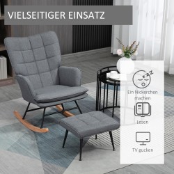 Keinutuoli ja jalkajakkara, polyesteri, kantavuus 130 kg, 64x89x90 cm, harmaa