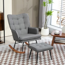 Keinutuoli ja jalkarahi, pellavamainen kangas, puujalat, 64x89x90 cm, kantavuus 130 kg, tummanharmaa