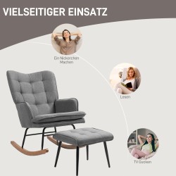 Keinutuoli ja jalkarahi, pellavamainen kangas, puujalat, 64x89x90 cm, kantavuus 130 kg, tummanharmaa