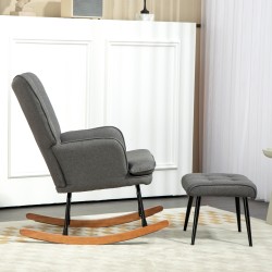 Keinutuoli ja jalkarahi, pellavamainen kangas, puujalat, 64x89x90 cm, kantavuus 130 kg, tummanharmaa