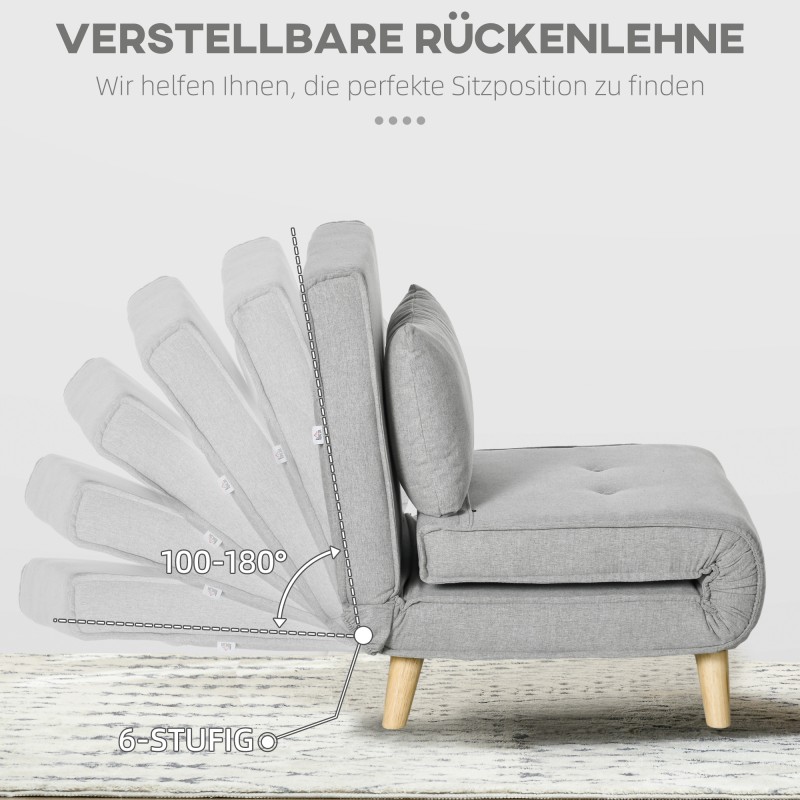 Taitettava lepotuoli / vuodesohva, 6-asentoinen selkänoja, pellavakangasta muistuttava polyesteri, 150 kg, vaaleanharmaa