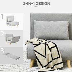 Taitettava lepotuoli / vuodesohva, 6-asentoinen selkänoja, pellavakangasta muistuttava polyesteri, 150 kg, vaaleanharmaa