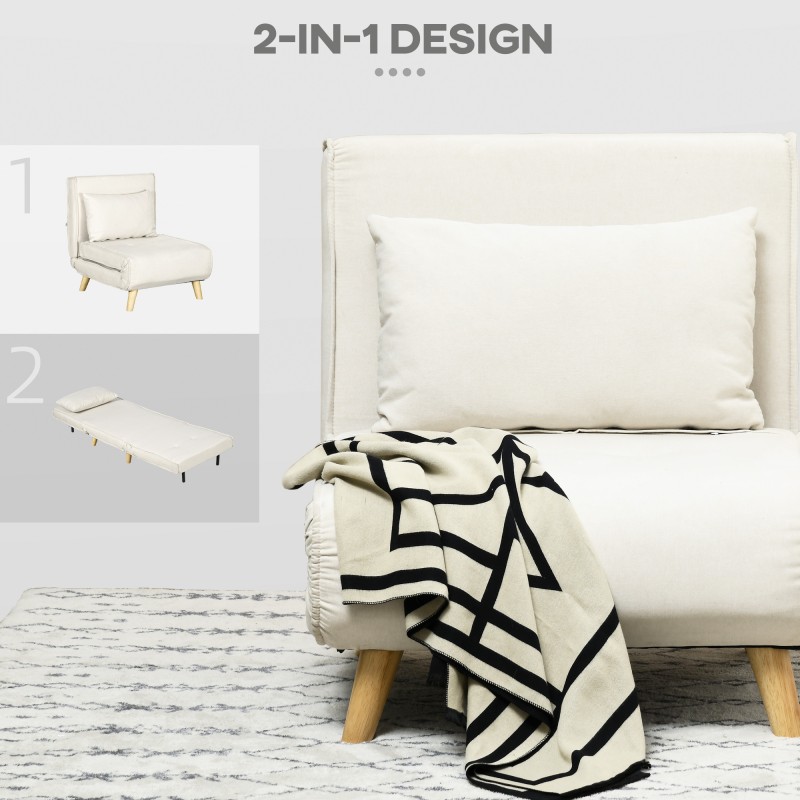 Lepotuoli vuodemekanismilla, 6-asentoinen selkänoja, pellavamainen kangas, kantavuus 120 kg, kermanvalkoinen