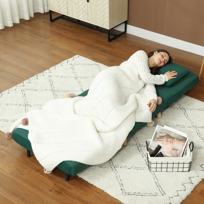 Taitettava lepotuoli vuodeominaisuudella, samettipintainen, metallirunko, kantavuus 120 kg, tummanvihreä