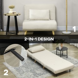 Nojatuolivuode 3-in-1, samettipintainen, säädettävä selkänoja, 72 x 190 cm, beige