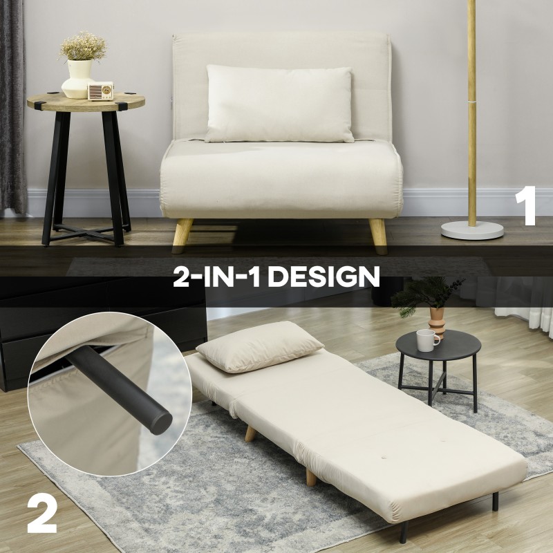 Nojatuolivuode 3-in-1, samettipintainen, säädettävä selkänoja, 72 x 190 cm, beige