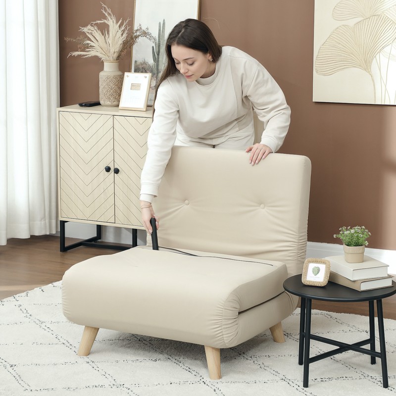 Nojatuolivuode 3-in-1, samettipintainen, säädettävä selkänoja, 72 x 190 cm, beige