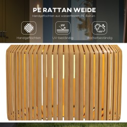Aurinkokäyttöinen rattan-tyylinen ulkovalaisin, LED, IP44, metalli/PE-rottinki, Ø34 x 130 cm, musta/keltainen