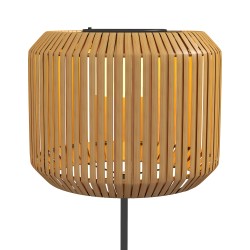 Aurinkokäyttöinen rattan-tyylinen ulkovalaisin, LED, IP44, metalli/PE-rottinki, Ø34 x 130 cm, musta/keltainen
